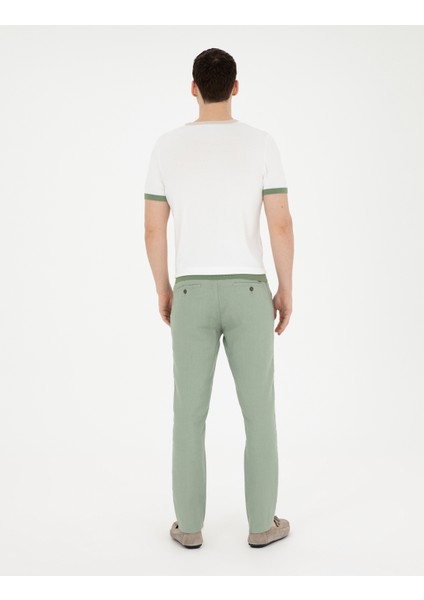 Erkek Yeşil Carrot Fit %100 Keten Kanvas Pantolon 50285714-VR016