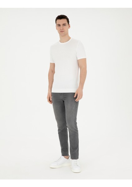 Erkek Beyaz Slim Fit Bisiklet Yaka Triko Tişört 50287450-VR013 fırsatları