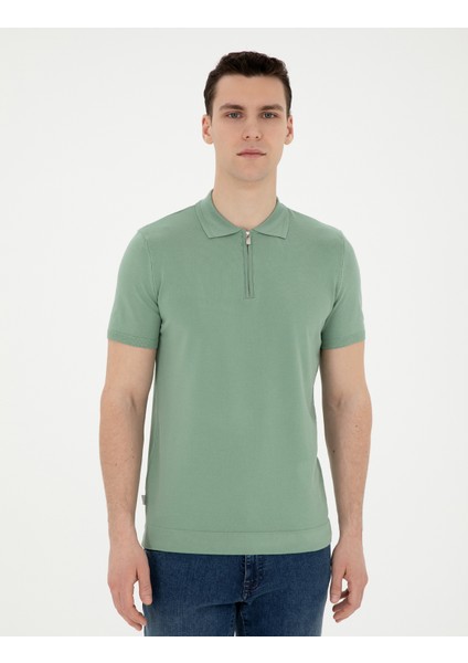 Erkek Çağla Slim Fit Fermuarlı Polo Yaka Triko Tişört 50288084-VR016 modelleri