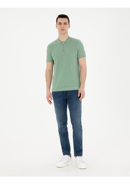 Erkek Çağla Slim Fit Fermuarlı Polo Yaka Triko Tişört 50288084-VR016 fırsatları