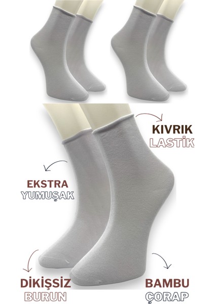 Premium 3 Çift Bambu Kadın Lastiksiz Roll Top Soket Dikişsiz Çorap / Iz Bırakmaz / Sıkmayan Çorap