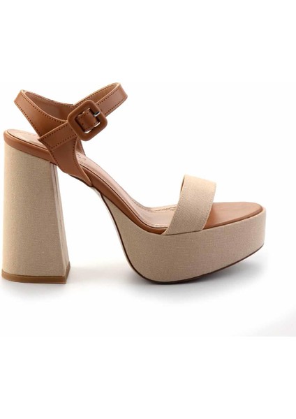 Taba Bej Keten Kadın Klasik Topuklu Ayakkabı K05225035909