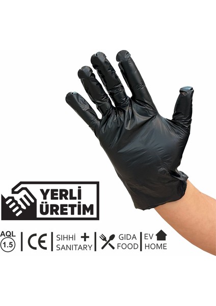 Hibrit Elastik Pudrasız Eldiven - Siyah 5 Paket (100'LÜK Kutu)