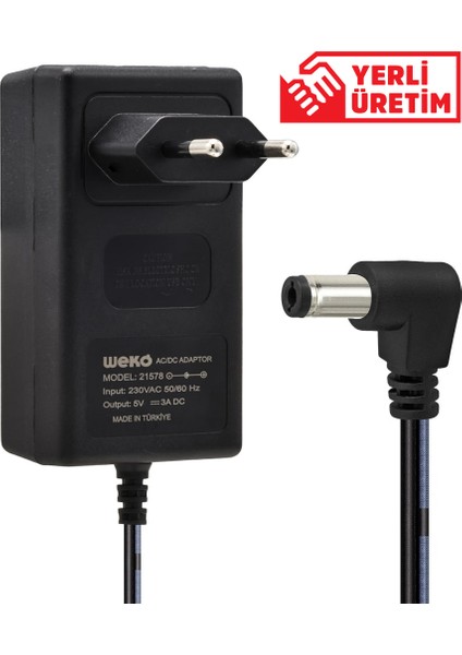 5 Volt - 3 Amper 5.5*2.5 Uçlu Plastik Kasa Priz Tipi Adaptör