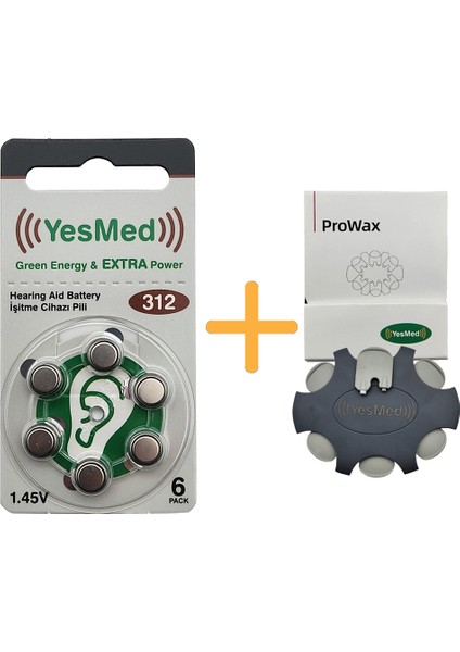 Extra Power 312 Numara Işitme Cihazı Pili (1 Paket = 6 Adet Pil) + Yesmed Prowax Filtre