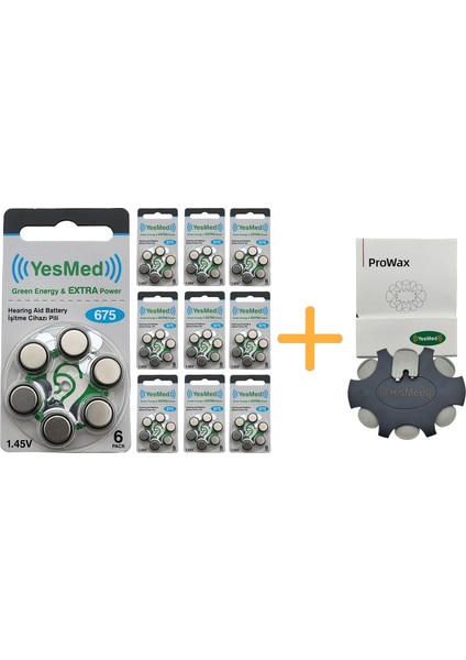 Extra Power 675 Numara Işitme Cihazı Pili (10 Paket x 6 Adet = 60 Adet Pil) + Yesmed Prowax Filtre
