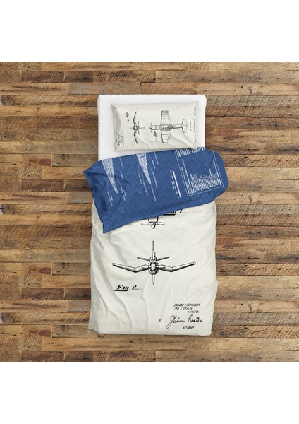 F4U Corsair Ivory & Uss Enterprise Blueprint Çift Taraflı Nevresim Takımı