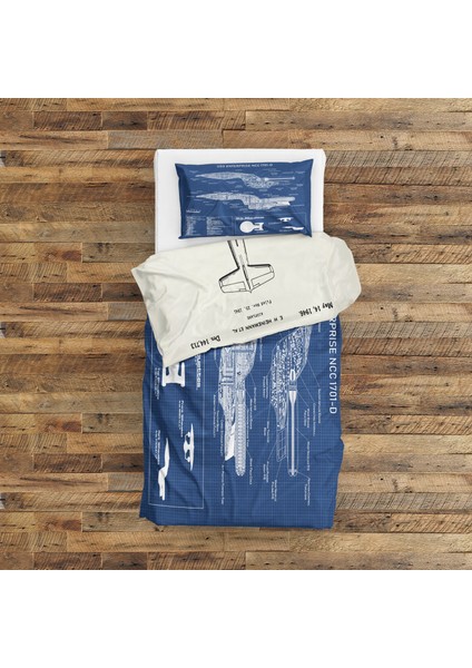 F4U Corsair Ivory & Uss Enterprise Blueprint Çift Taraflı Nevresim Takımı