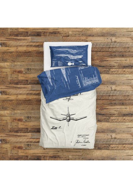 F4U Corsair Ivory & Uss Enterprise Blueprint Çift Taraflı Nevresim Takımı