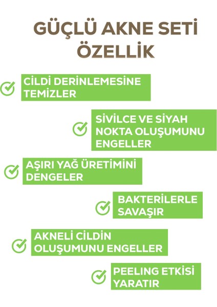 Yağlı ve Akneli Ciltlere Yönelik Güçlü Akne Bakım Seti 3'lü modelleri