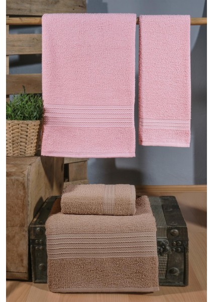 Mimosa 4'lü Banyo Havlu Seti | Çeyiz Seti | Havlu Takımı | 100% Pamuk