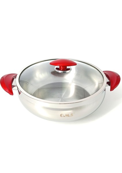 2032L - 2 Parça - Paslanmaz Çelik, Indüksiyonlu, 30X10 cm - 7,10 Litre, Basık Tencere, Gümüş Renk