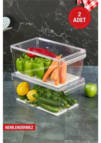 2 Adet Süzgeçli Kapaklı Buzdolabı Düzenleyici Buzdolabı Içi Düzenleyici Organizer 14 x 32,5 x 20 cm