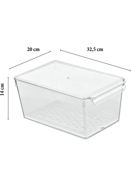 2 Adet Süzgeçli Kapaklı Buzdolabı Düzenleyici Buzdolabı Içi Düzenleyici Organizer 14 x 32,5 x 20 cm