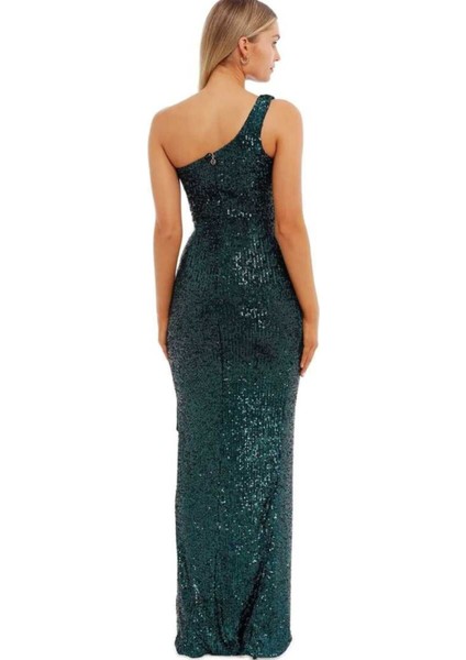 Tek Omuz Pul Payet Işlemeli Abiye Elbise fiyatları