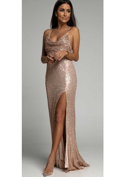 Büzgü Detaylı Degaje Yaka Abiye Elbise fırsatları