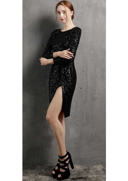 Hilaltrend Uzun Kollu Payet Elbise modelleri