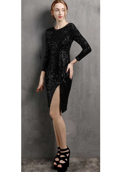 Hilaltrend Uzun Kollu Payet Elbise fırsatları