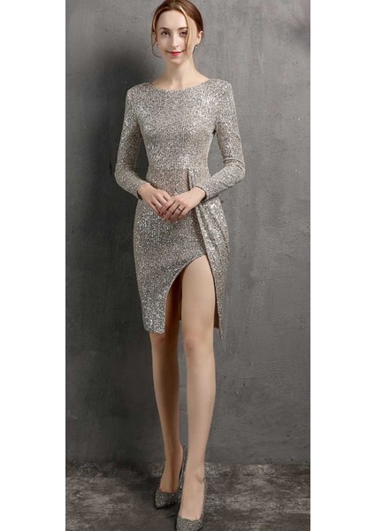 Hilaltrend Uzun Kollu Payet Elbise indirimleri