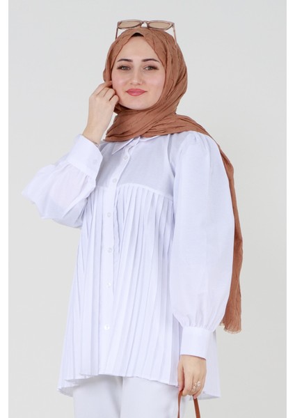 Önü Piliseli Gömlek-Beyaz modelleri