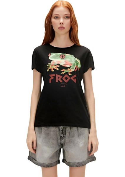 Bad Bear Frog 0 Yaka Kadın Tshirt - Siyah