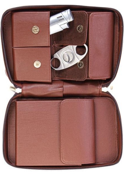 Pq Çakmak Kesicili Koyu Kahverengi Deri Puro Taşıma Çantası modelleri