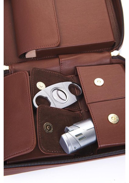 Pq Çakmak Kesicili Koyu Kahverengi Deri Puro Taşıma Çantası fırsatları