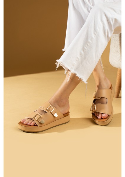 Çift Gold Tokalı Comfort Taban Kadın Sandalet 70-0232-24 fiyatları