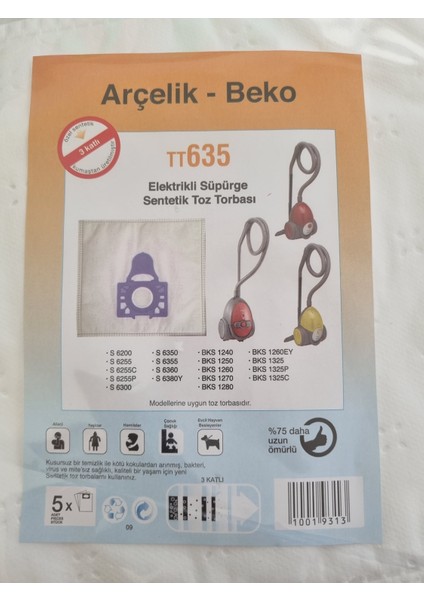 Arçelik s 6255 B,s 6355 Yp Uyumlu Elektrikli Süpürge Toz Torbası (5 Adet)