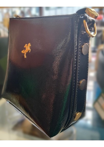 Kadın Çapraz Çanta Ayarlanabilir Askılı Siyah Rugan