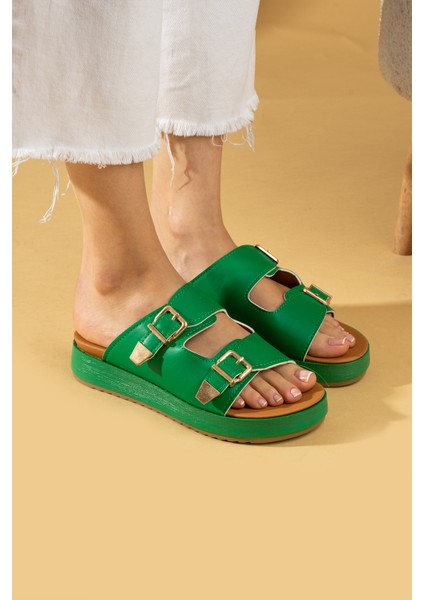 Çift Gold Tokalı Comfort Taban Kadın Sandalet 70-0232-24