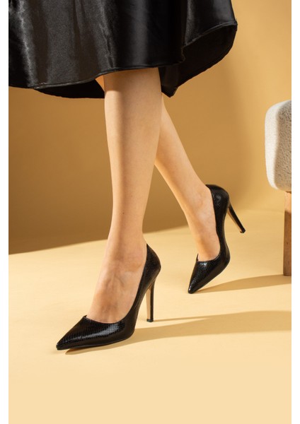 Kroko Desenli Ince Uzun Topuklu Kadın Stiletto 71-53-24BASKI