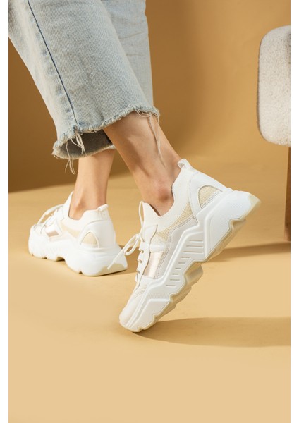 Triko Desenli Bağcıklı Kalın Taban Tarz Kadın Sneaker 59-3456-24 fiyatları