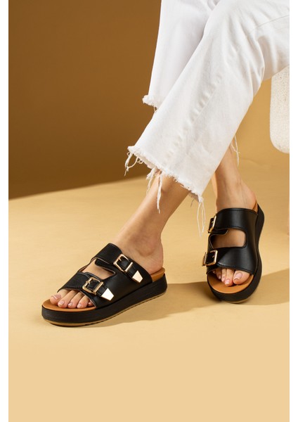 Çift Gold Tokalı Comfort Taban Kadın Sandalet 70-0232-24