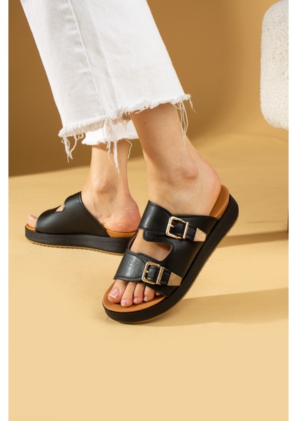 Çift Gold Tokalı Comfort Taban Kadın Sandalet 70-0232-24 fiyatları