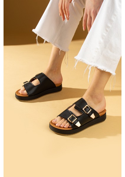 Çift Gold Tokalı Comfort Taban Kadın Sandalet 70-0232-24 modelleri