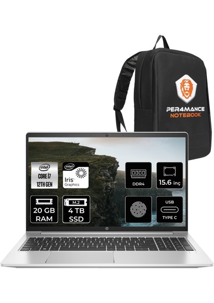 Probook 450 G9 Intel Core I7 1255U 20GB 4tb SSD 15.6'' Fhd Fdos Taşınabilir Bilgisayar 6S6X1EA & Per4 Çanta 6S6X1EAP320