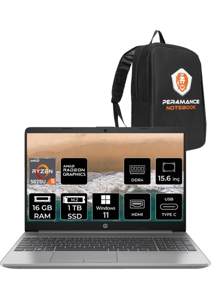 Hp 255 G9 Amd Ryzen 5 5625U 16GB 1tb SSD 15.6'' Fhd W11H Taşınabilir Bilgisayar 723Q2EA & Per4 Çanta 723Q2EAP313