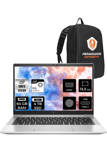 Elitebook 630 G9 Intel Core I5 1235U 64GB 4tb SSD 13.3'' Fhd Fdos Taşınabilir Bilgisayar 6S6Y3EA & Per4 Çanta 6S6Y3EAP350