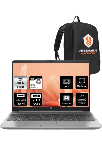 Hp 250 G8 Intel Core I5 1135G7 24GB 2tb SSD 15.6'' Fhd Fdos Taşınabilir Bilgisayar 853U8ES & Per4 Çanta 853U8ESP324