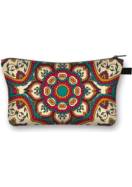 SHZBNMTLS15 Stili Vintage Mandala Desen Çok Fonksiyonlu Kozmetik Çantaları Peçete Organizatör Gotik Kadın Cüzdan Hint Çiçek Makyaj Çantası (Yurt Dışından)