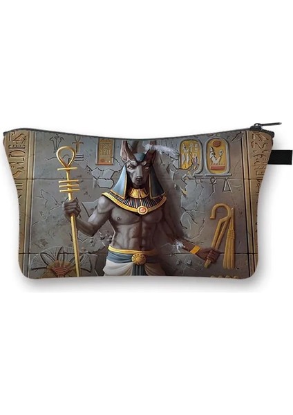 SHZBAIJ08CW Stili Mısır Sanat Baskı Kozmetik Durumda Kadın Makyaj Çantaları Mısır Firavunu Anubis Makyaj Çantası Küçük Çanta Ruj Tutucu Kozmetik Çantası (Yurt Dışından) fiyatları