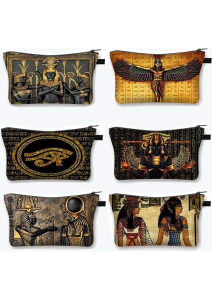 SHZBAIJ08CW Stili Mısır Sanat Baskı Kozmetik Durumda Kadın Makyaj Çantaları Mısır Firavunu Anubis Makyaj Çantası Küçük Çanta Ruj Tutucu Kozmetik Çantası (Yurt Dışından) modelleri