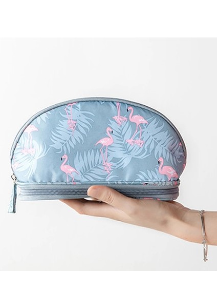 B Tarzı Yeni Tasarım Iki Katmanlı Makyaj Çantası Kadın Moda Flamingo Kaktüs Çift Fermuarlı Kozmetik Çantası Kadın Su Geçirmez Tuvalet Saklama Çantası (Yurt Dışından)