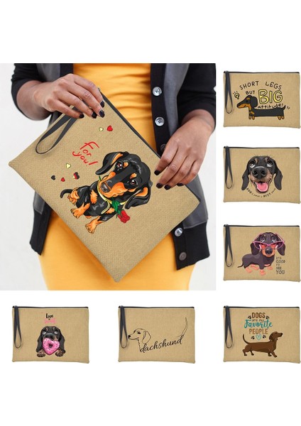 Q03480-A012BR-S Tarzı Kısa Bacaklar Ama Büyük Tutum Dachshund Köpek Baskı Makyaj Çantası Seyahat Tuvalet Organizatör Kadın Kozmetik Çantaları Fermuarlı Debriyaj Kese (Yurt Dışından)