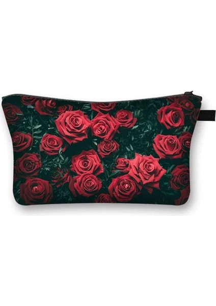 SHZBYJX19 Tarzı Kadın Kırmızı Gelincikler Çiçekler Baskı Kozmetik Çantası Bayan Makyaj Çantası Küçük Çanta Kadın Tuvalet Güzellik Çantaları Kozmetik Çantası (Yurt Dışından)