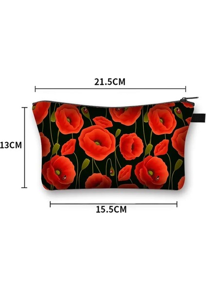 SHZBYJX19 Tarzı Kadın Kırmızı Gelincikler Çiçekler Baskı Kozmetik Çantası Bayan Makyaj Çantası Küçük Çanta Kadın Tuvalet Güzellik Çantaları Kozmetik Çantası (Yurt Dışından) modelleri