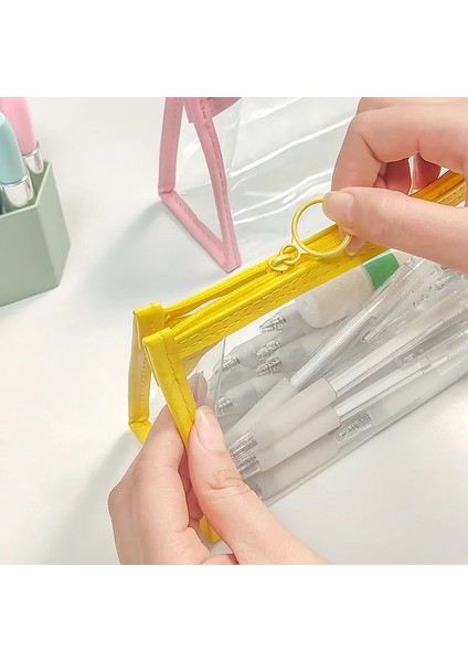 Pembe Tarzı Kadın Fermuar Temizle Makyaj Çantaları Seyahat Pvc Kozmetik Depolama Banyo Tuvalet Yıkama Çantası Kız Şeffaf Fırça Kalem Kutusu Kılıfı (Yurt Dışından) indirimleri