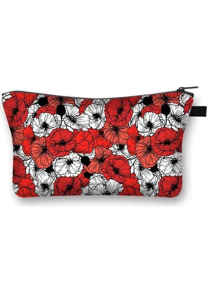 SHZBYJX10 Tarzı Kadın Kırmızı Gelincikler Çiçekler Baskı Kozmetik Çantası Bayan Makyaj Çantası Küçük Çanta Kadın Tuvalet Güzellik Çantaları Kozmetik Çantası (Yurt Dışından)