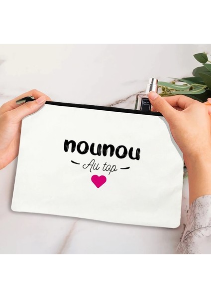 3NOU009 Tarzı Merci Ma Nounou Adorée Baskı Kozmetik Çantası Kadın Neceser Makyaj Çantaları Beyaz Fermuarlı Kese Seyahat Tuvalet Organizatör Nounou Hediyeler (Yurt Dışından) fırsatları